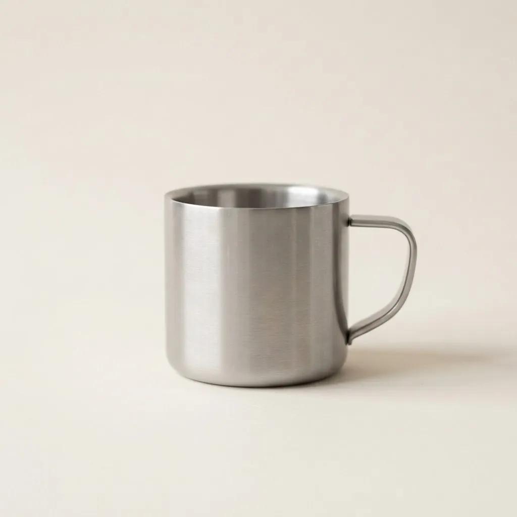 Espressokop i rustfrit stål med underkop og ske, 170 ml