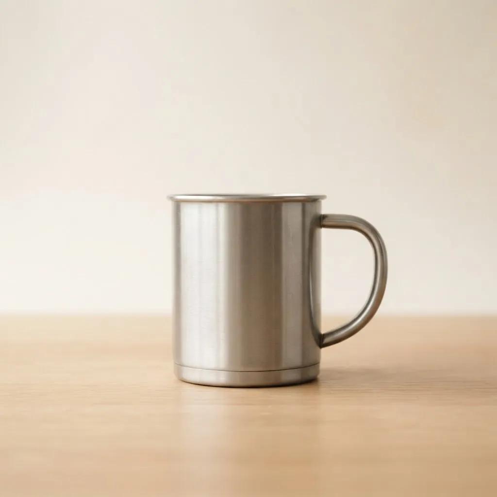 Dobbeltvægget kaffekop i rustfrit stål med underkop, 200 ml